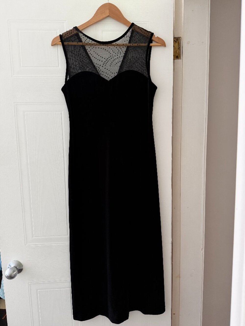 Vintage 90s black velvet dress with beaded mesh neckline - petite small